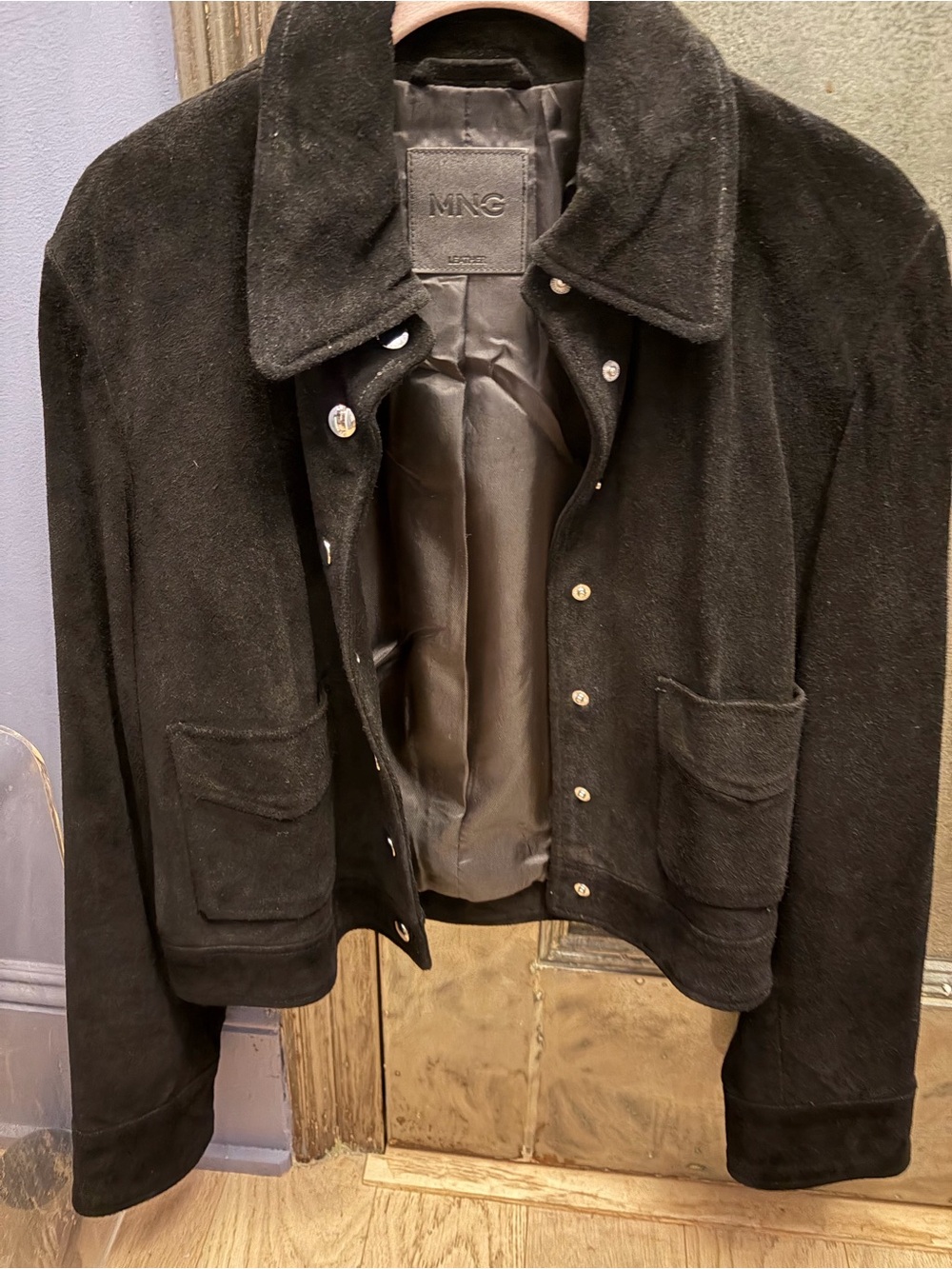 Mango Black Men’s Snap-Front Shirt Jacket